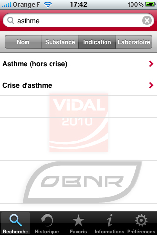 Vidal pour iPhone - Recherche par indication (1)